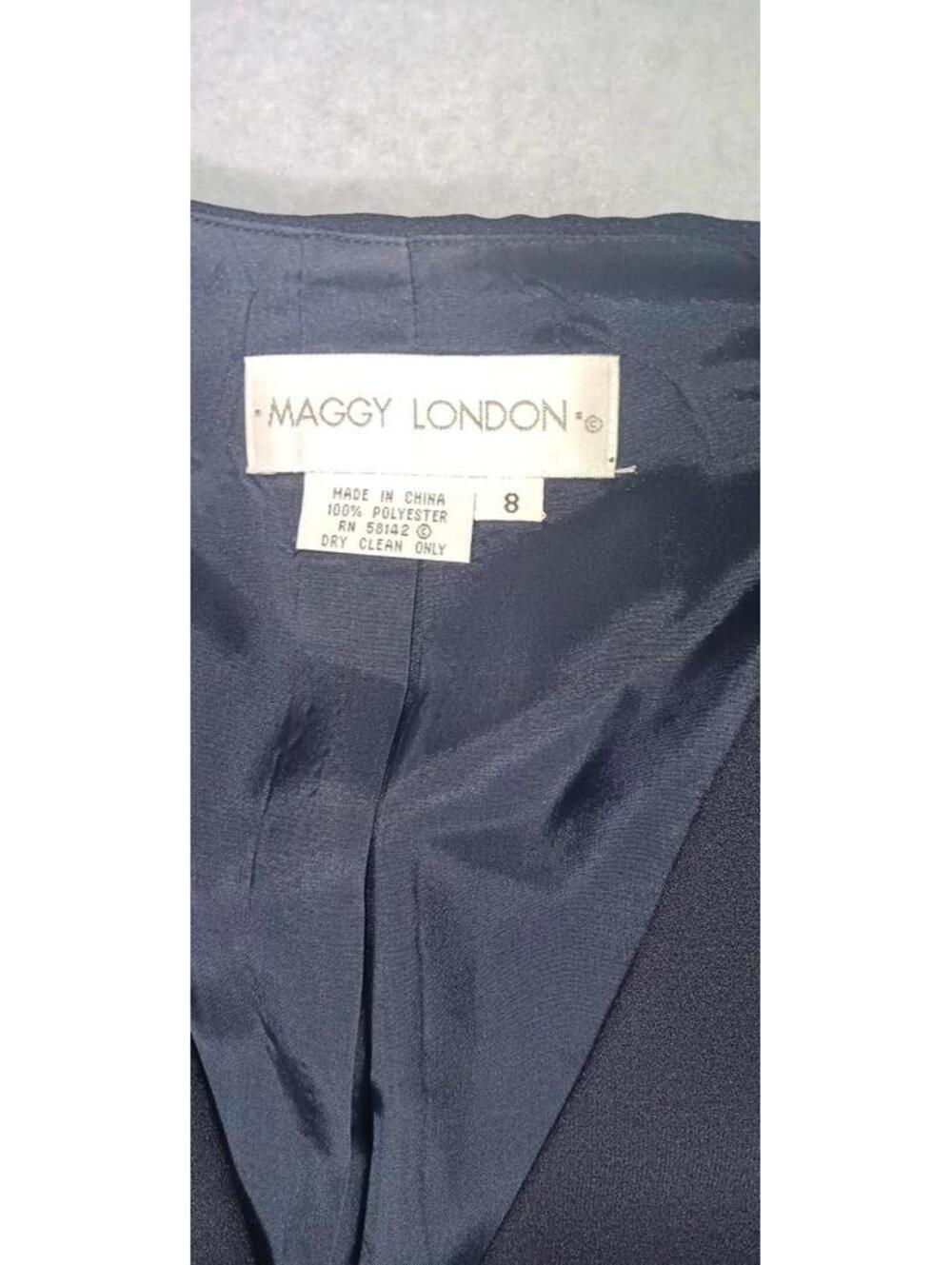Maggie London Partial Wrap Maxi Dress Womens Size 8 Black Padded Shoulders... - Picture 2 of 11